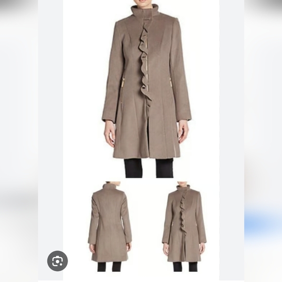 NWT T Tahari Ruffle Front Wool Blend Coat - Picture 2 of 3